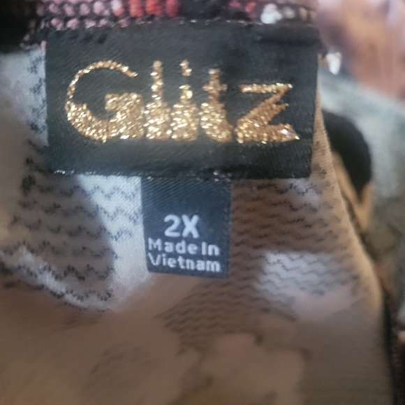 🌸"GLITZ" Pullover Stretch Short Sleeve Black Floral Midi Dress 2x - Picture 9 of 10